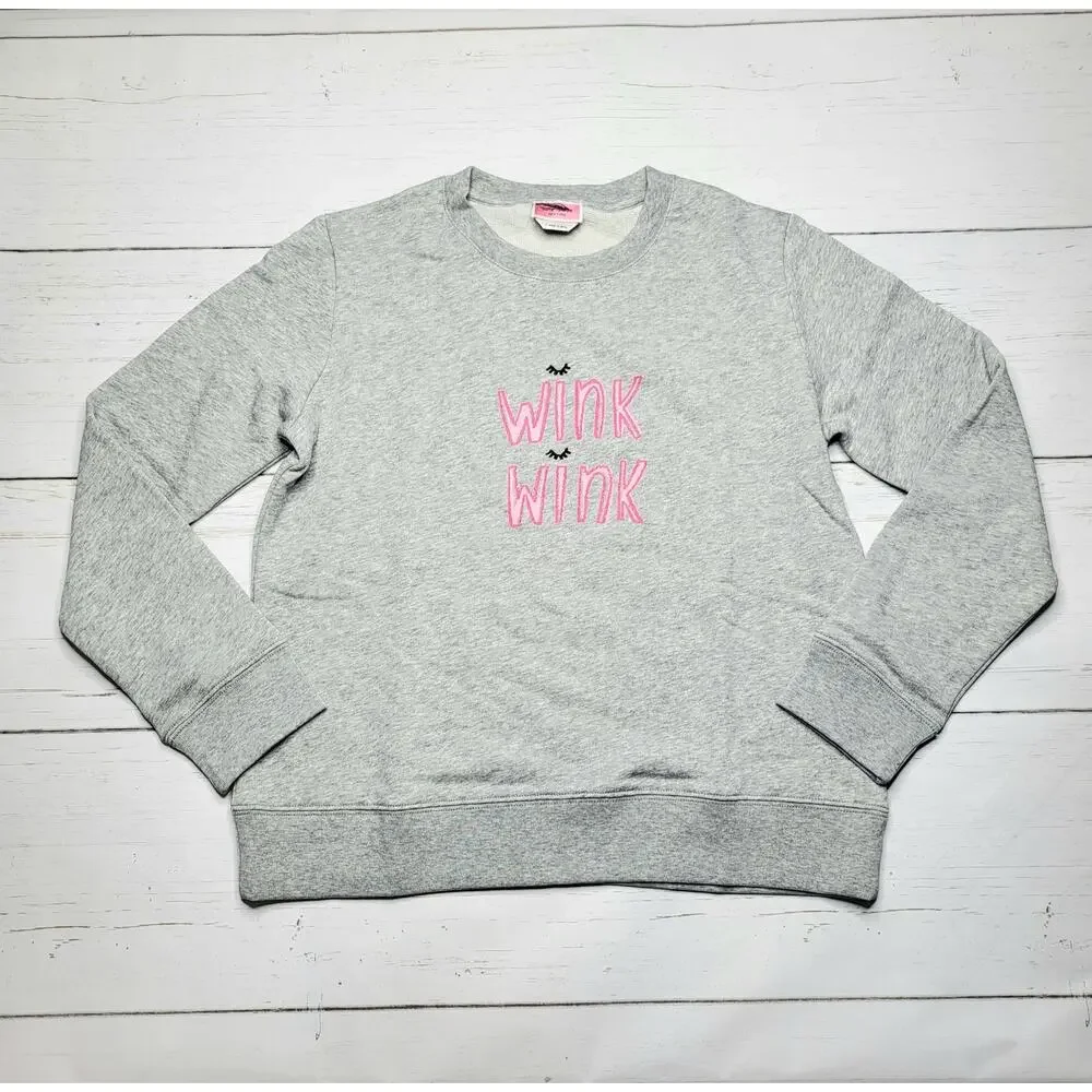 Kate‎ Spade Wink Graphic Sweatshirt Gray Pink Crewneck Pullover Cotton Small